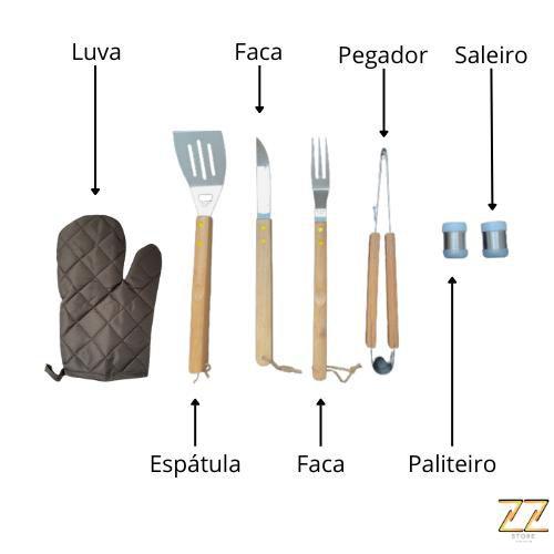Kit Talheres Para Churrasco Com 8 Peças Inox + Tábua - Xbz Imagem de Kit Talheres Para Churrasco Com 8 Peças Inox + Tábua