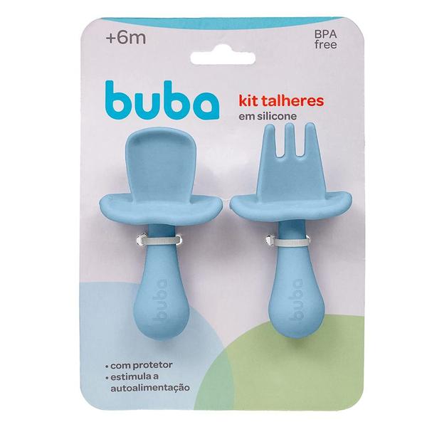 Imagem de Kit Talheres Silicone Azul +6m Buba