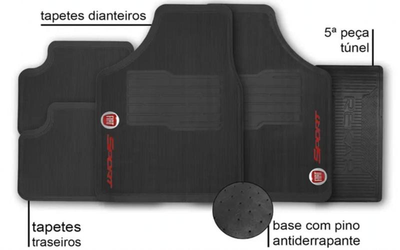 Imagem de Kit Tapete de Borracha + Capa de Volante + Chaveiro para Fiat Coupe 2020 a 2023