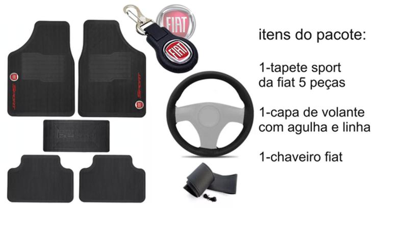 Imagem de Kit Tapete de Borracha + Capa de Volante + Chaveiro para Fiat Weekend 2020 a 2023