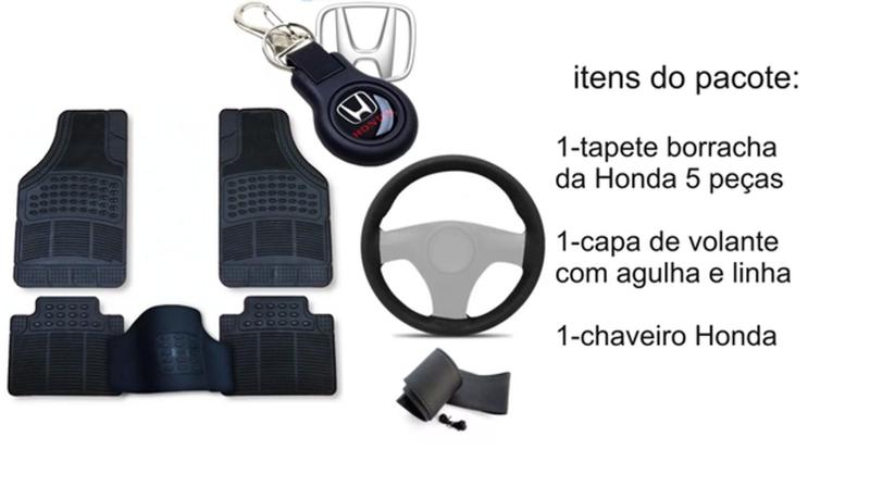 Imagem de Kit Tapete de Borracha + Capa de Volante + Chaveiro para Honda Fit 2013 Até 2023