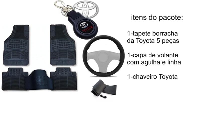 Imagem de Kit Tapete de Borracha + Capa de Volante + Chaveiro para Toyota Yaris 2017 Até 2023