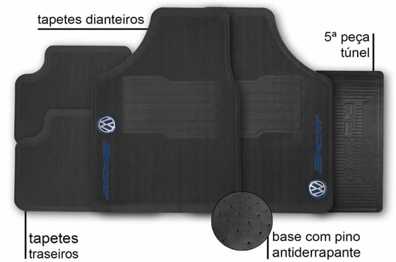 Imagem de Kit Tapete de Borracha + Capa de Volante + Chaveiro para Volkswagen Voyage 2017 Até 2023