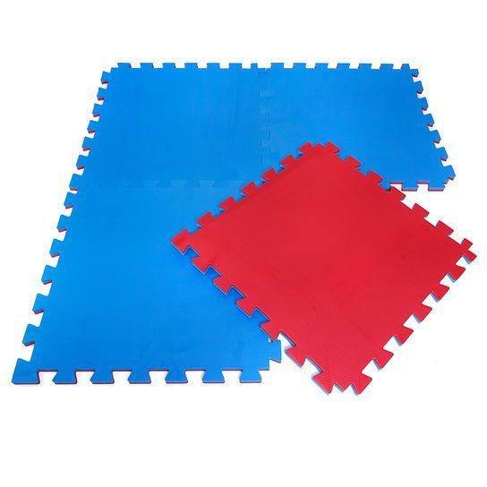 Imagem de Kit Tapete Tatame EVA 4 unidades 100x100x3cm 30mm Dupla Face Azul e Vermelho