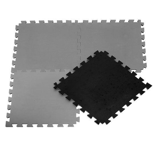 Kit Tapete Tatame EVA 4 unidades 100x100x3cm 30mm Dupla Face Cinza e Preto - Eva Sola Imagem de Kit Tapete Tatame EVA 4 unidades 100x100x3cm 30mm Dupla Face Cinza e Preto