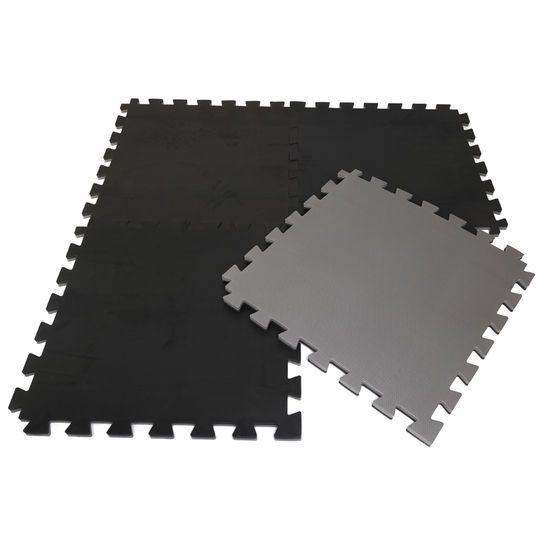 Kit Tapete Tatame EVA 4 unidades 100x100x3cm 30mm Dupla Face Cinza e Preto - Eva Sola Imagem de Kit Tapete Tatame EVA 4 unidades 100x100x3cm 30mm Dupla Face Cinza e Preto