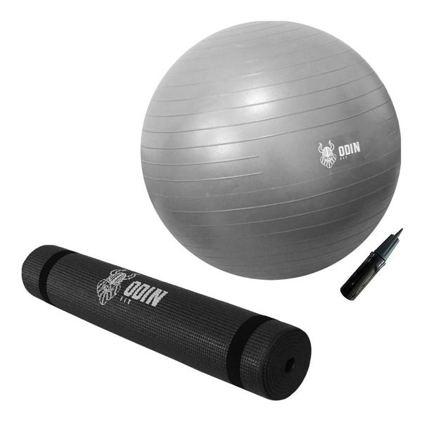 Imagem de Kit Tapete Yoga Pvc E Bola Suiça 55Cm Pilates Odin Fit