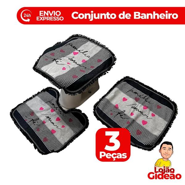 Imagem de Kit Tapetes de Banheiro Conjunto Tapete de Banheiro Decorativo Decoração 3 Peças