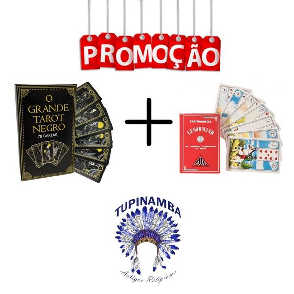 Imagem de KIT Tarô Baralho Lenormand Cartomancia Vermelho - 36 Cartas + Tarô Negro com 22 Cartas