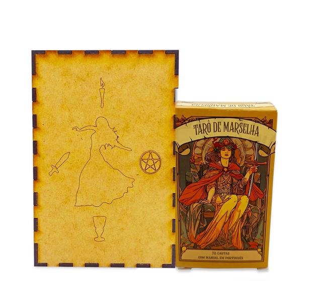 Kit Tarô de Marselha 78 Cartas e Porta Tarô Caixa Madeira - Tarô