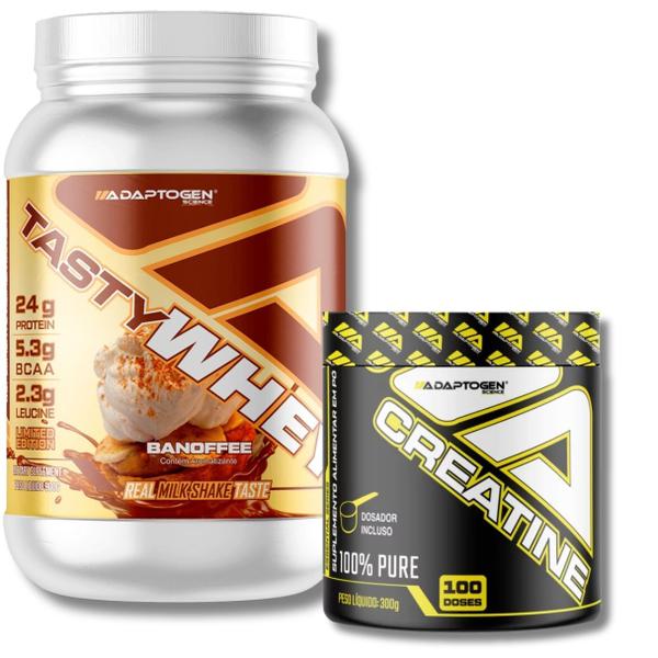 Kit tasty whey + creatina 300g - adaptogen - ADAPTOGEN SCIENCE Imagem de Kit tasty whey + creatina 300g - adaptogen