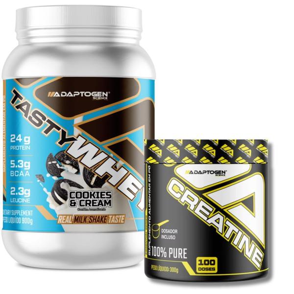 Kit tasty whey + creatina 300g - adaptogen - ADAPTOGEN SCIENCE Imagem de Kit tasty whey + creatina 300g - adaptogen