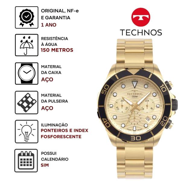 Imagem de Kit Technos Masculino Analógico Acqua Edição Especial Torben Grael Prova Dágua 15 ATM Cronógrafo Aço Inóx Casual Dourado Prata Rose Gold 