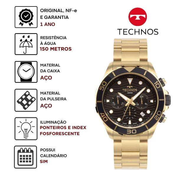 Imagem de Kit Technos Masculino Analógico Acqua Edição Especial Torben Grael Prova Dágua 15 ATM Cronógrafo Aço Inóx Casual Dourado Prata Rose Gold