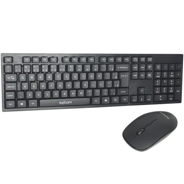 Imagem de Kit Teclado 2.4 GHz Abnt2 + Mouse Sem Fio Wireless Usb Plug and Play Exbom BK-S370 Preto