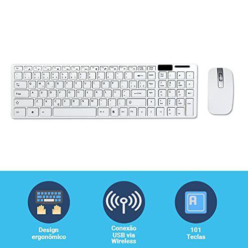 Imagem de Kit Teclado ABNT2 e Mouse Sem Fio Branco K-06 Wireless USB Ultra Slim - Strong Tech