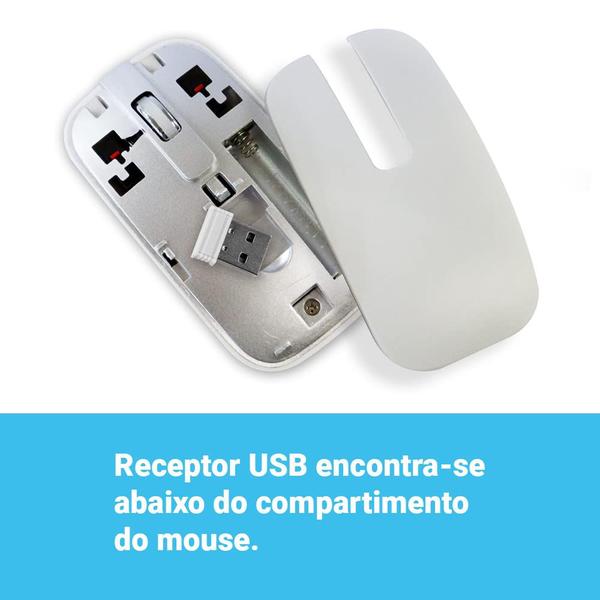 Imagem de Kit Teclado ABNT2 e Mouse Sem Fio Branco K-06 Wireless USB Ultra Slim - Strong Tech