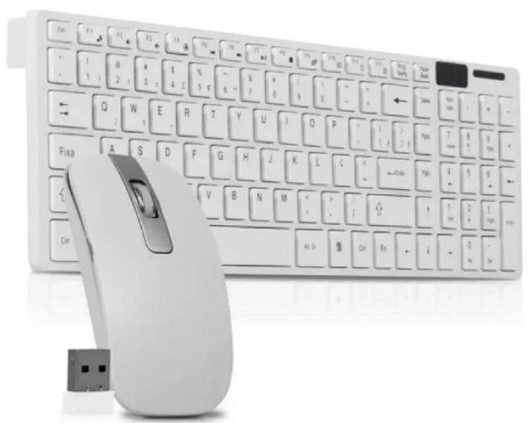 Imagem de Kit Teclado ABNT2 e Mouse Sem Fio Branco Wireless USB Ultra Slim