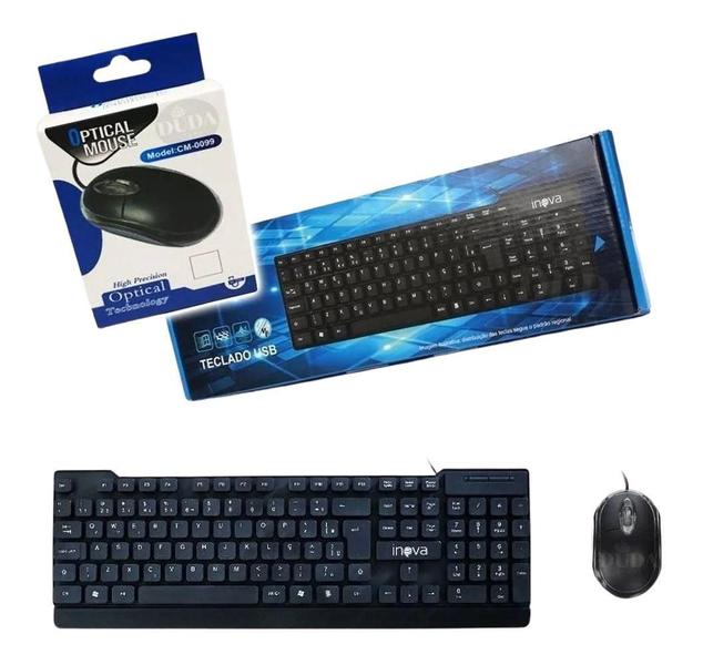 Imagem de Kit Teclado E Mouse Basico Com Fio Usb Qualidade Classico Homologação: 79081908726