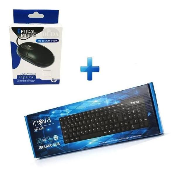 Imagem de Kit Teclado E Mouse Basico Com Fio Usb Qualidade Classico Homologação: 79081908726