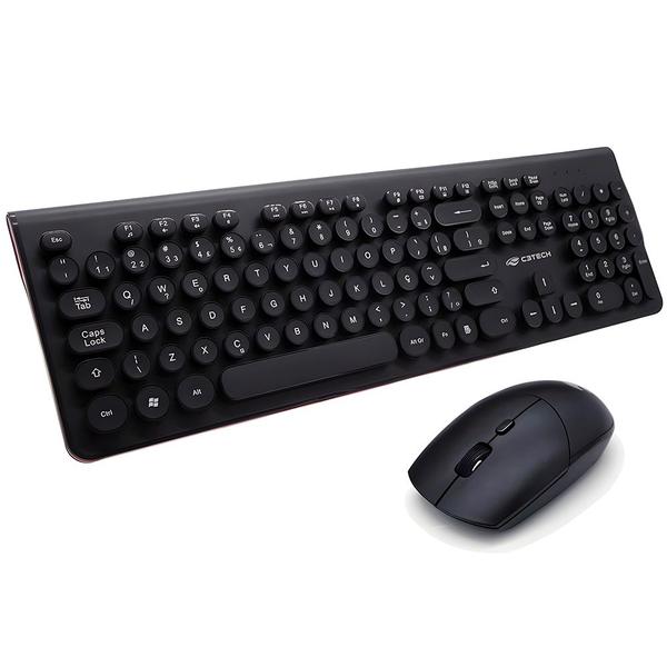 Imagem de Kit Teclado e Mouse C3Tech K-W80BK, Wireless, ABNT2 Multimídia, 1600DPI, 4 Botões - Preto