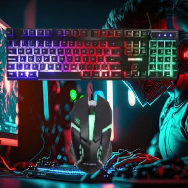 Kit Teclado e Mouse Gamer LED RGB Iluminação Colorida - ATENA Imagem de Kit Teclado e Mouse Gamer LED RGB Iluminação Colorida