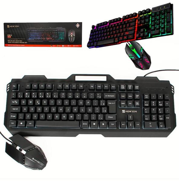 Kit Teclado E Mouse Gamer Luz RGB Com Fio - New Ion Imagem de Kit Teclado E Mouse Gamer Luz RGB Com Fio