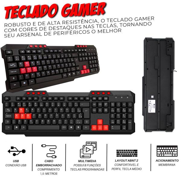 Imagem de Kit Teclado e Mouse Gamer Multimídia Teclas Destacadas em Vermelho