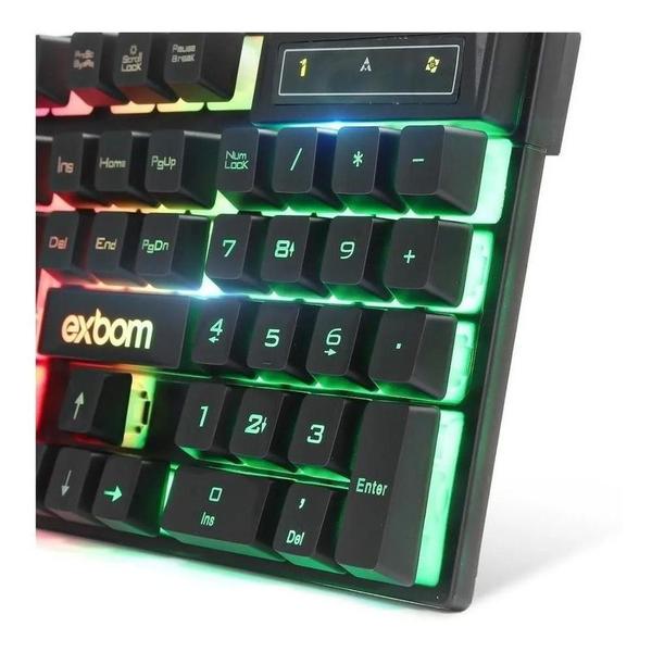 Imagem de Kit Teclado e Mouse Gamer USB Exbom Semi mecânico Led RGB