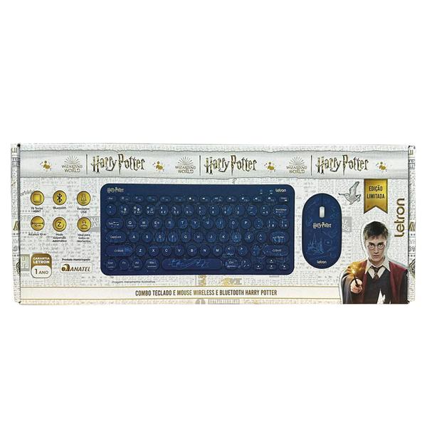 Imagem de Kit Teclado E Mouse Harry Potter Sem Fio Combo Gamer ABNT Wireless 2.4ghz Bluetooth Usb Cor Azul