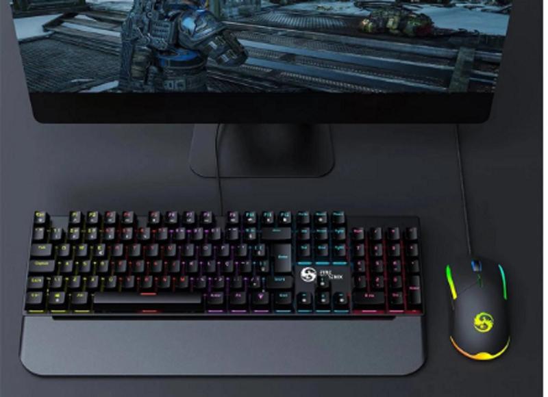 Imagem de Kit Teclado E Mouse Mecânico Abnt2 Gamer Iluminação Led Rgb Switch Blue Usb