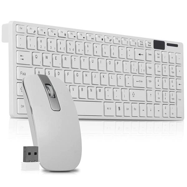 Kit Teclado e Mouse Multimídia Sem Fio Wireless 2.4ghz Usb Pc Mac Notebook (Branco) - exbom Imagem de Kit Teclado e Mouse Multimídia Sem Fio Wireless 2.4ghz Usb Pc Mac Notebook (Branco)
