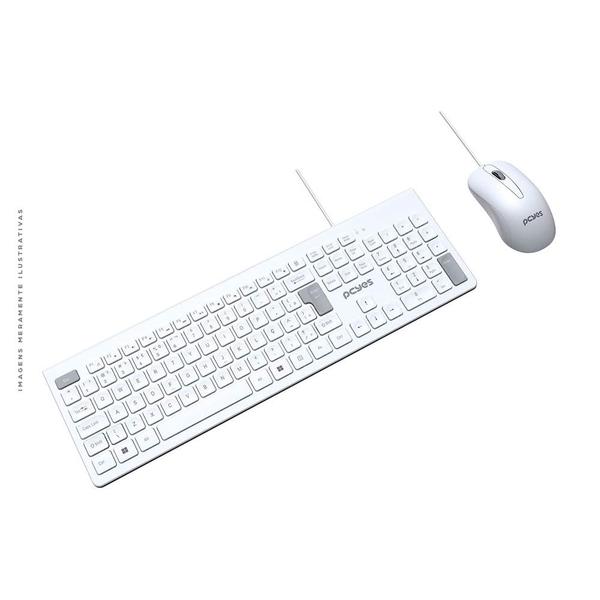 Imagem de Kit Teclado e Mouse PCYES Soft, USB, ABNT2, 1000DPI, Branco - PCOSF2W (111379)