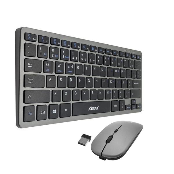 Imagem de Kit Teclado e Mouse Recarregável Bluetooth + Conexão 2.4 Ghz Para Celular Tablet e PC