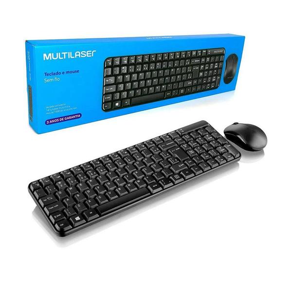 Imagem de Kit Teclado e Mouse Sem Fio 2.4Ghz Multimídia 1000Dpi USB Plug And Play Multilaser