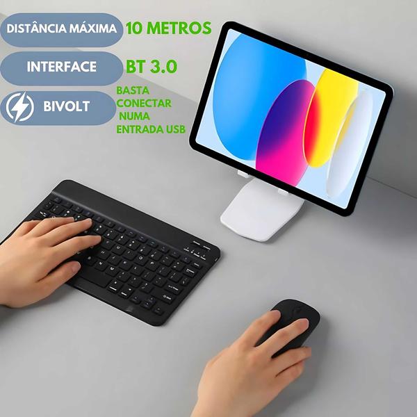 Imagem de Kit Teclado e Mouse Sem Fio Bluetooth 5.2  Compatível com Diversos Dispositivos  Original e Garantia