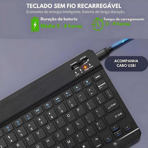 Imagem de Kit Teclado e Mouse Sem Fio Bluetooth 5.2  Compatível com Diversos Dispositivos  Original e Garantia