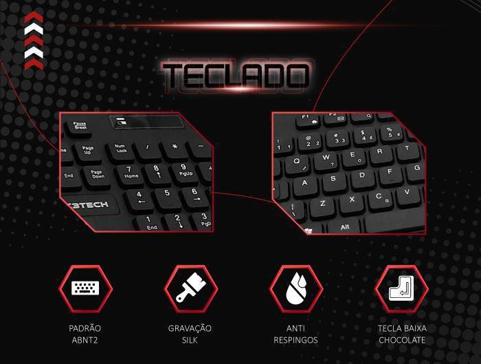 Imagem de Kit Teclado E Mouse Sem Fio C3Tech K-W20 Preto Pt/Br Abnt2