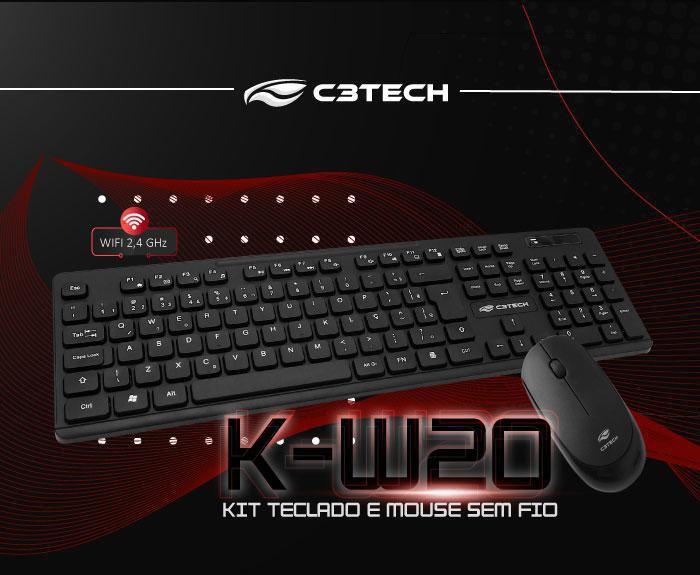 Imagem de Kit Teclado E Mouse Sem Fio C3Tech K-W20 Preto Pt/Br Abnt2