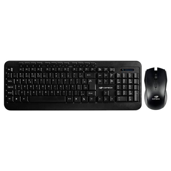 Imagem de Kit Teclado e Mouse Sem Fio C3Tech, WiFi, Receptor USB, ABNT2, Preto - K-W60BK