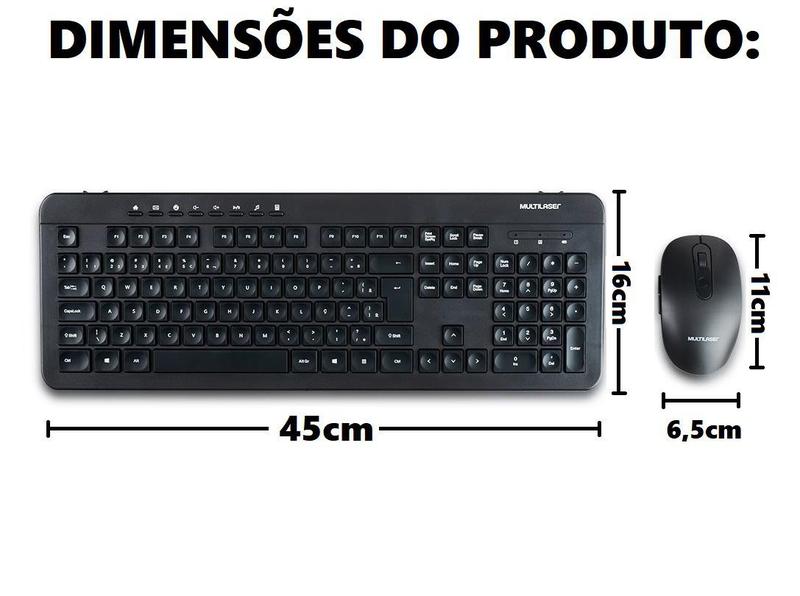 Kit Teclado e Mouse Sem Fio Flutuantes Côncavas Teclas Multimídias Multi TC250 - Multilaser Imagem de Kit Teclado e Mouse Sem Fio Flutuantes Côncavas Teclas Multimídias Multi TC250