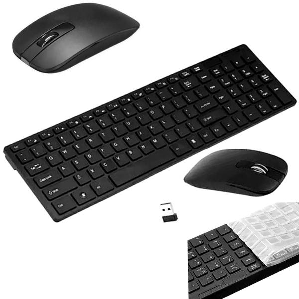 Imagem de Kit Teclado E Mouse Sem Fio LehMox Com Capa Protetora Preto - LEY-171