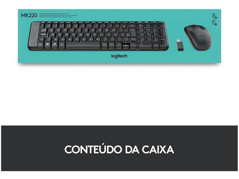 Imagem de Kit Teclado e Mouse Sem Fio Logitech MK220