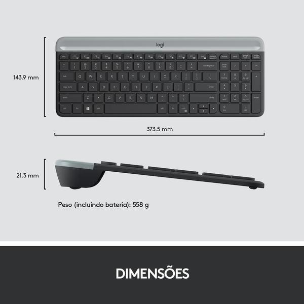 Imagem de Kit Teclado E Mouse Sem Fio Logitech Mk470 Slim Preto Cinza