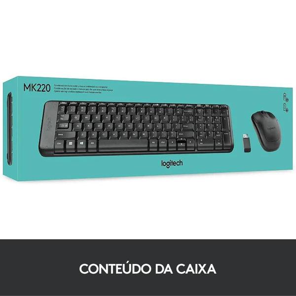 Imagem de Kit teclado e mouse sem fio logitech pto. - mk220