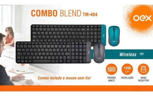 Imagem de Kit Teclado E Mouse  Sem Fio Slim Tm404 Oex Abnt - Preto e Verde Turqueza 