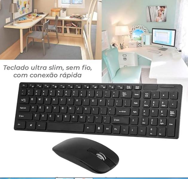 Imagem de Kit Teclado E Mouse Sem Fio Wireless Para Computador Pc Notebook Português Teclado Abnt 2