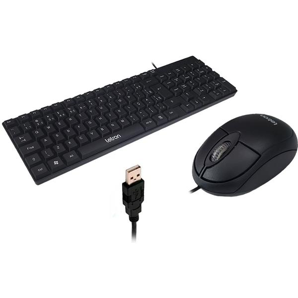 Imagem de Kit Teclado E Mouse Usb Com Fio Basico Preto Letron Slim Barato Silencioso