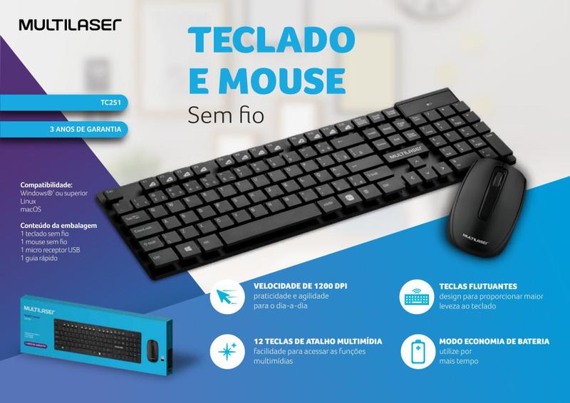 Imagem de Kit Teclado E Mouse Wireless C/ Teclas Flutuantes 2.4ghz