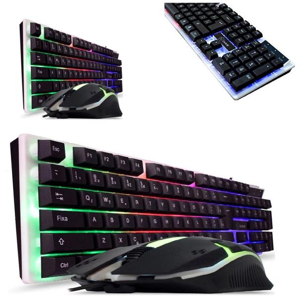 Imagem de Kit Teclado Gamer E Mouse Luminoso Semi Mecanico Gamer Dk-519 para JogoS 